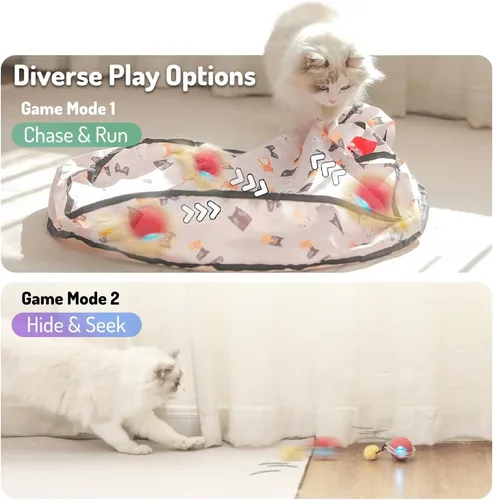 Vista 2 de Juguetes interactivos para gatos de interior, juguete automático de bola que se activa con movimiento, juego de escondite y busca para jugar