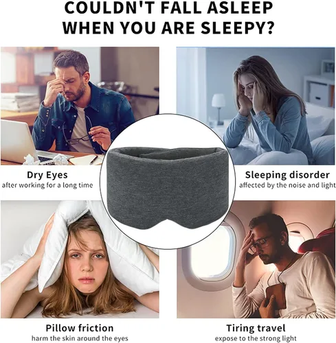 Vista 2 de Antifaz para dormir para hombres y mujeres, 100% algodón antifaz para dormir con correa totalmente ajustable, máscara de ojos 100% bloqueo de luz