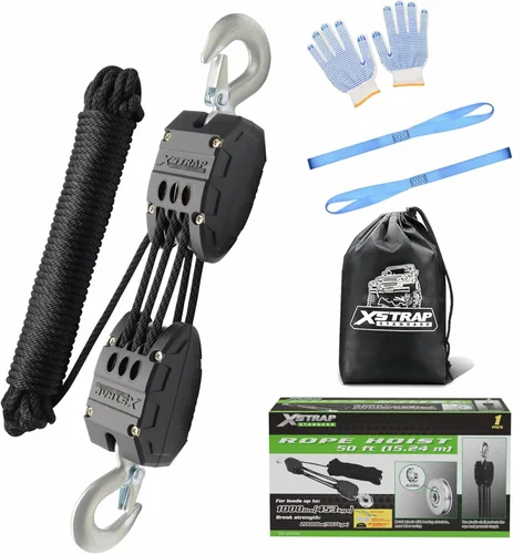 XSTRAP STANDARD - Sistema de polea de bloque y aparejos de alta resistencia, capacidad de 1000 libras, potencia de elevación 5:1, polipasto de