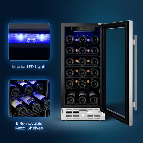 Vista 5 de PETSITE Enfriador de vino de 30 botellas, refrigerador de vino independiente e integrado de 15 pulgadas con control de temperatura y memoria