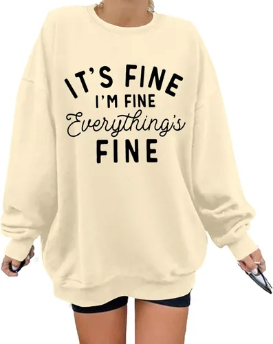 Vista 36 de Sudadera de gran tamaño para mujer, sudadera divertida con frases divertidas, casual, cuello redondo, suéter de manga larga para otoño