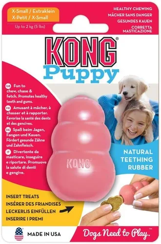 Vista 15 de KONG Cachorro - Juguete masticable de goma natural para la dentición para perros - Juguete para perros rellenable para un tiempo de juego prolongado