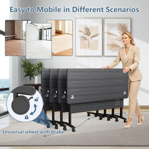 Vista 5 de 47.2in Folding Conference Table, Modular Meeting Table with Wheels 2Pack Modilan