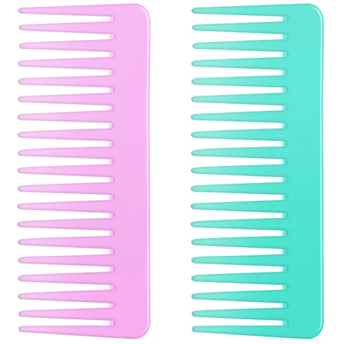 Vista 10 de Peine desenredante ancho y grande para cabello largo, rizado y húmedo, sin mango y peine de champú (2 piezas, rosa, cian)