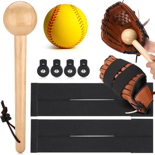 TOBWOLF Kit de 10 guantes de béisbol para atrapadores adultos y jóvenes, guantes de béisbol, mazo, guantes de béisbol, martillo de madera para