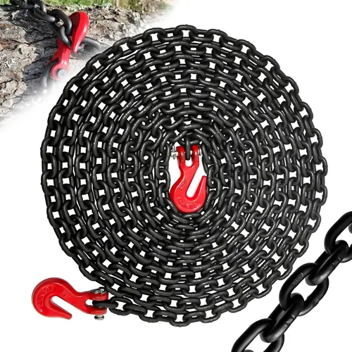 Vista 16 de Cadena de remolque, cadena de 12 pies y 1/4 pulgadas, cadena de seguridad para remolque G80 con ganchos G70, Wll 3300 libras cadena de alta