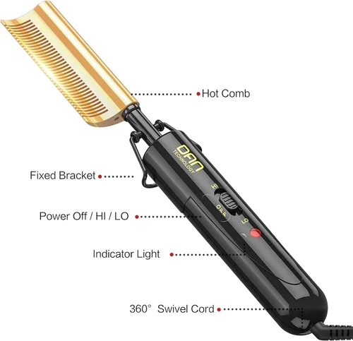 Vista 8 de DAN Technology Plancha Alisadora de Cerámica Curva y Peine de Presión Térmica, 450°F de Doble Voltaje para Cabello Natural Negro, Portátil