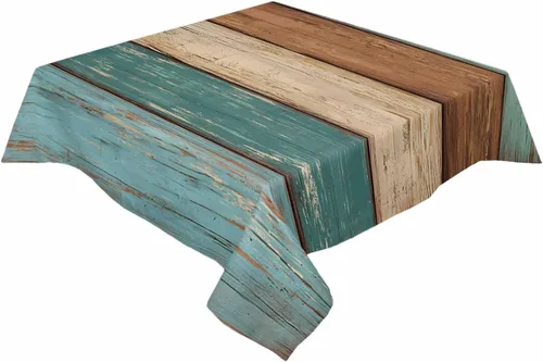 Vista 3 de Mantel rústico verde azulado impermeable para mantel cuadrado/redondo/rectangular, 54 x 54 pulgadas, manteles de poliéster lavables, mantel retro