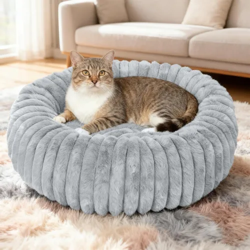 Cama lavable para perros y gatos pequeños, cama redonda calmante y antiansiedad en forma de dona, bonita cama para gatos de interior, camas Gris