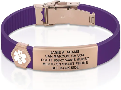 Vista 64 de Divoti Pulsera de identificación de alerta médica grabada personalizada, grabado láser de doble cara (hasta 9 líneas), pulsera de silicona ajustable