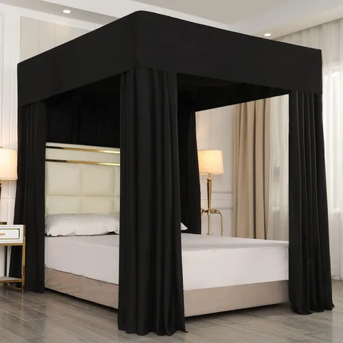 Vista 12 de Mengersi Cortinas de cama con dosel para decoración de dormitorio, no incluye postes (matrimonial, verde oscuro)