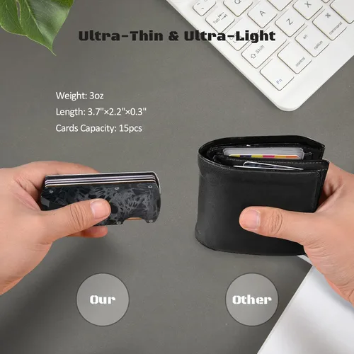 Vista 6 de Extremus Tactical Wallet Carbon Fiber Wallet Money Clip RFID Blocking Technology Carbon Fiber and Stainless-Steel Construction Holds 15 Cards Plus