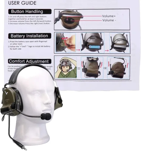 Vista 8 de Retevis EHK007 Auriculares tácticos, orejeras de caza y tiro con micrófono, amplificación de sonido, reducción de ruido, auriculares Walkie Talkie