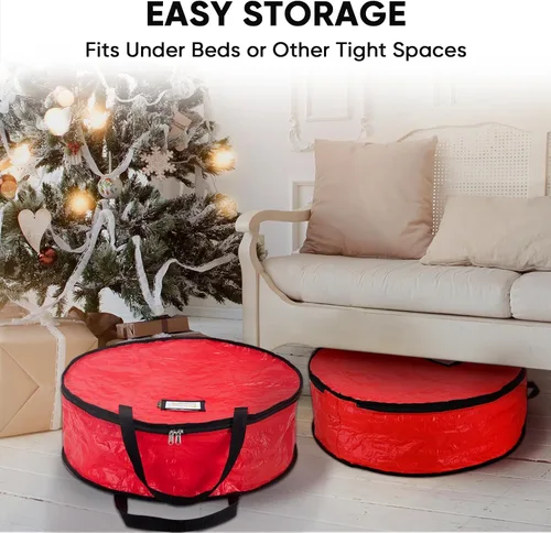 Vista 7 de BALEINE Contenedor de almacenamiento de corona, paquete de 2 bolsas de almacenamiento de corona de Navidad con material de polietileno resistente a