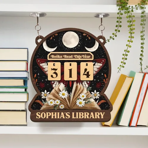 Vista 14 de Rastreador de Lectura de Libros Personalizado, Contador de Libros Leídos Este Año, Decoración de Biblioteca, Letrero de Seguimiento de Libros