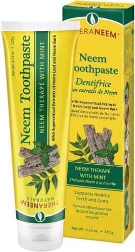 TheraNeem Pasta de dientes de neem - Pasta dental herbal para dientes y encías, pasta dental sin fluoruro con extractos de hoja y corteza de neem