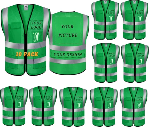 Vista 8 de BeautyWill Chaleco de seguridad con logotipo personalizado, Hi Vis Clase 2, chaleco reflectante de construcción unisex con 5 bolsillos