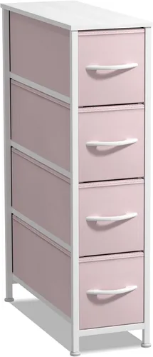 Vista 25 de Sorbus Cómoda estrecha con 4 cajones - cómoda de almacenamiento vertical delgada con marco de acero, parte superior de madera y contenedores de tela