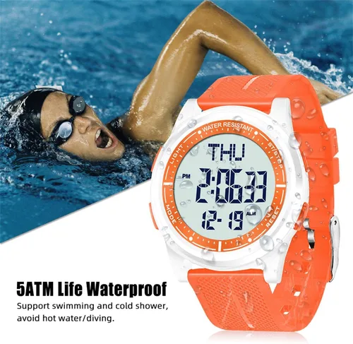 Vista 2 de Beeasy - Reloj digital de pulsera resistente al agua con cronómetro, alarma, cuenta regresiva, doble zona horaria, ultrafino, pantalla angular muy