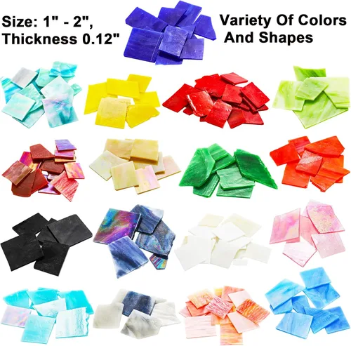 Vista 2 de Nicunom Restos de vitrales irregulares de 3.3 libras, piezas de vidrio de mosaico manchado a granel para manualidades, proyectos de fabricación