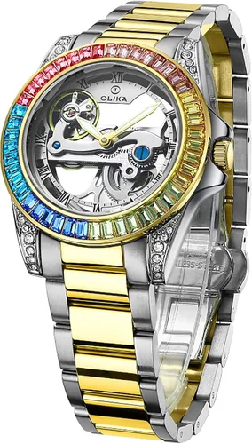 Olika Women Watch Self Winding Mechanical Watch - Stainless Steel Skeleton Watch Luminous Waterproof Watch Business Stylish Watch for Woman