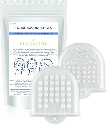 2 mini guantes de silicona suave, cepillo de limpieza facial y masajeador facial, regalo de lujo para el cuidado de la piel (blanco metálico)