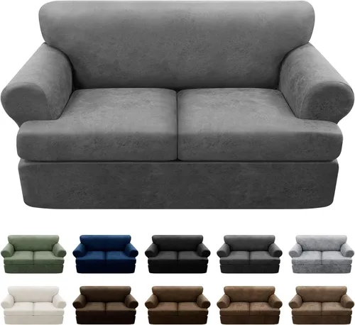 Vista 50 de Fundas para Sillón de 2 Piezas con Cojín en T, Fundas de Aspecto de Cuero para Sofá, Fundas para Sillas, Protector de Muebles Elástico, Funda