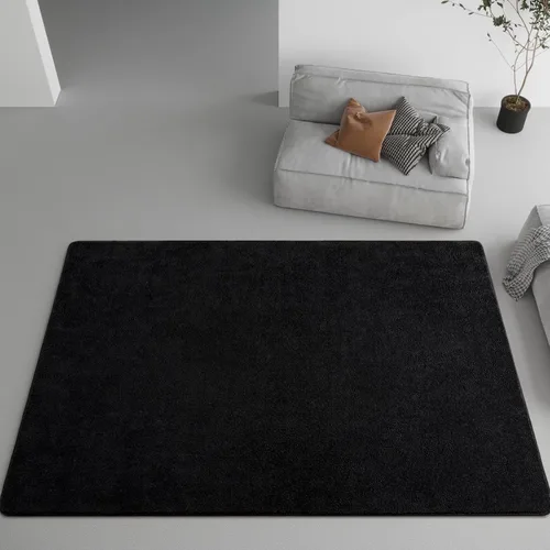 Vista 3 de DweIke Alfombra de área de 4 x 6 pies para sala de estar, alfombras negras súper suaves para dormitorio, alfombra moderna estética lavable de espuma