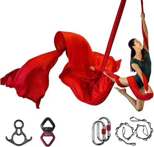 Vista 13 de Set de Equipo Deluxe de Sedas Aéreas - Hamaca Aérea de Yoga de 11 Yardas para Acrobacia, Artes Circenses, Danza (L:10m W:2.8m)
