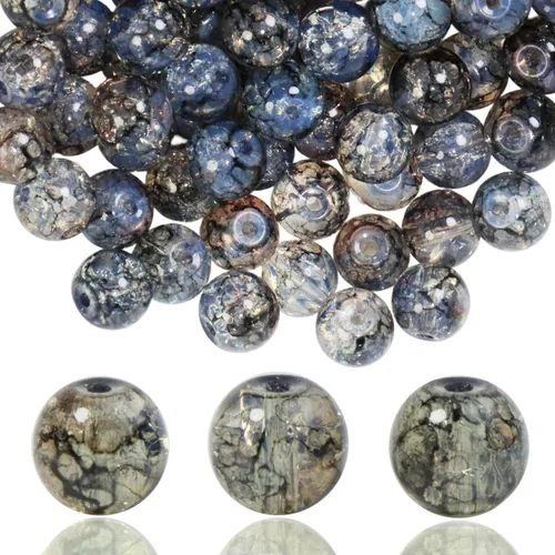 Vista 43 de 100 unidades de cuentas de vidrio craquelado de 10 mm para hacer joyería - Cuentas de cristal espaciadoras redondas a granel, suministros