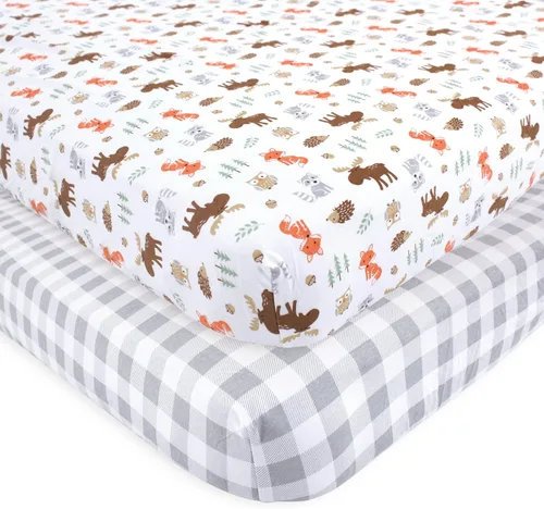 Vista 23 de Hudson Baby Sábana bajera ajustable unisex de algodón para cuna, diseño de animales de granja para niños, talla única
