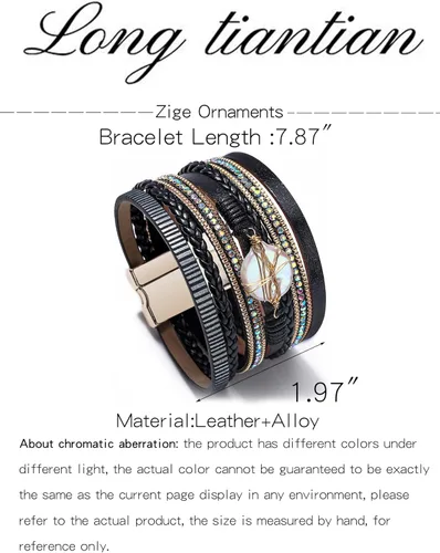 Vista 6 de Long tiantian Pulseras de cuero para mujer, pulseras bohemias, pulseras de cuero para mujer, pulseras apilables de varias capas, joyería occidental
