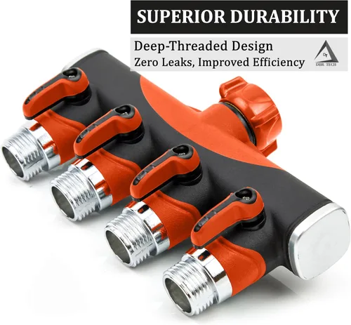 Vista 4 de Divisor de manguera de 4 vías (durabilidad superior), conector de mangueras de jardín premium, válvula de agua resistente de 4 vías para grifo