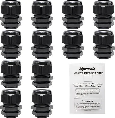 Vista 19 de MAKERELE NPT de 1" Conector de Glándula de Cable Agarre de Cordón Protectores de Alambre de Nylon Plástico Impermeables