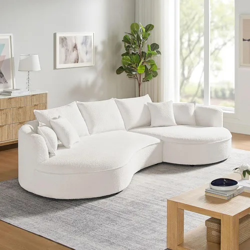 Vista 42 de JUSTONE Sofá de sala de estar curvado moderno de mediados de siglo de 101 pulgadas, sofá de tela Boucle de 4 asientos para dormitorio, oficina, beige
