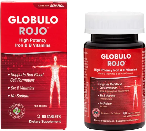 De La Cruz Glóbulo Rojo Multivitamínico con Vitamina C de Alta Potencia, Zinc y Vitaminas B para Hombres y Mujeres, 60 Tabletas, Tarro.