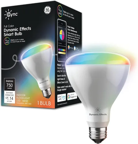 Vista 8 de Bombillas inteligentes GE Cync con efectos dinámicos LED A19, luces inteligentes Bluetooth y WiFi con cambio de color y sincronización de música