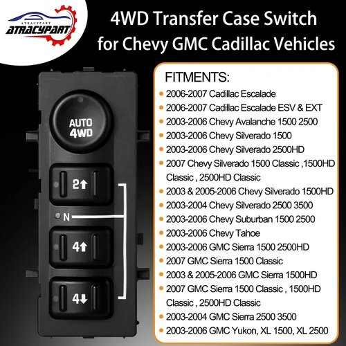 Vista 3 de Interruptor de tracción de rueda 4x4 4WD para 2003-2007 Chevy Silverado Suburban Avalanche Tahoe, GMC Sierra Yukon, Cadillac Escalade Reemplaza
