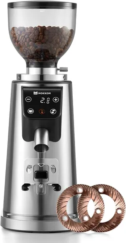 Vista 10 de MOKKOM Molinillo de café profesional de rebabas planas de 64mm con 100 ajustes de molienda, cuerpo de acero inoxidable totalmente metálico
