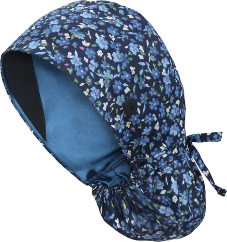 Vista 16 de Gorra médica con forro de satén con bolsillo para cola de caballo, gorro de enfermera médica de algodón con banda elástica para el sudor