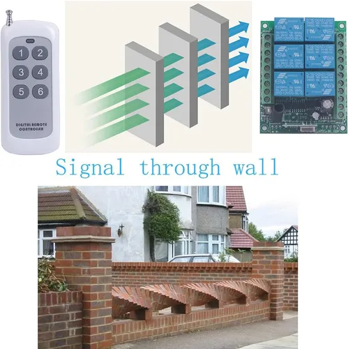Vista 6 de Interruptor de relé de control remoto inalámbrico de 433 mhz 12 V CC, 6 canales, 12 V, relé remoto, transmisor y receptor, controlador de ventana