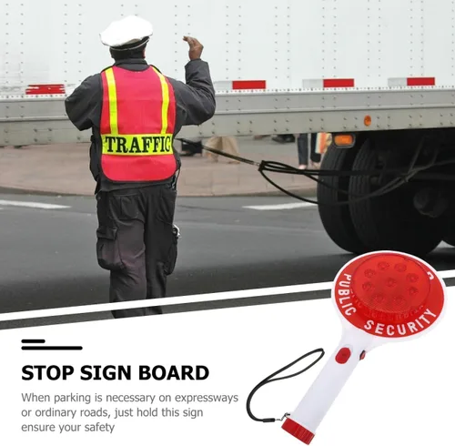 Vista 6 de iplusmile Luz de estacionamiento LED recargable con señal de tráfico con placa de señal de parada de plástico duradero, advertencia de mano