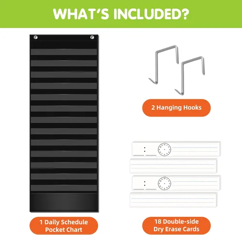Vista 5 de EAMAY Tabla de bolsillo para horarios diarios, tabla de horarios para profesores con 18 tarjetas personalizadas reutilizables, tabla de bolsillo