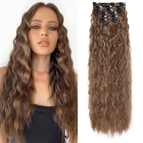 Vista 25 de Extensiones de cabello con clip, 6 unidades, extensiones de cabello largas con ondas de sirena, sintético, postizo para mujer, 24 pulgadas