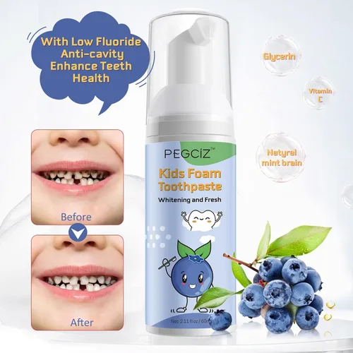Vista 2 de Pasta de dientes de espuma para niños, 2 piezas, pasta de dientes para niños pequeños con bajo contenido de flúor para cepillo de dientes