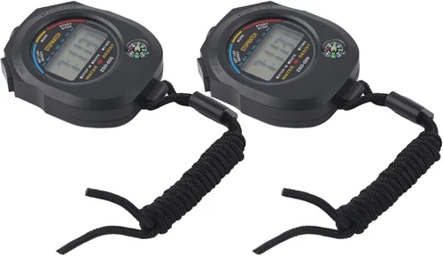 Vista 5 de 2 cronómetros LCD electrónico multifuncionales de mano, con fecha y hora y función de alarma, adecuado para deportes, correr, carreras, natación