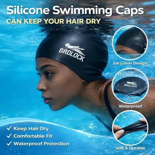 Vista 2 de Gorro de natación extra grande para cabello largo y trenzas, gorro de natación para mujer, rastas gruesas y rizadas, gorras de natación de silicona