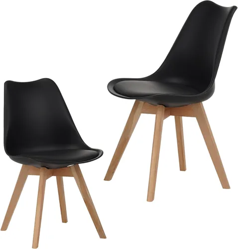Vista 7 de Juego de 4 sillas de comedor de estilo moderno con patas de madera, sillas de cocina y comedor, juegos de mesa y sillas, silla de escritorio