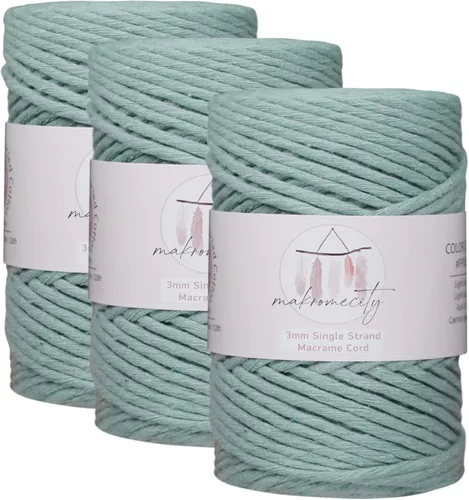 Vista 45 de Makromecity, Cordón de macramé de un solo hilo de 3 mm x 100 yardas (300 pies) de 3 mm de cordón de algodón azul bebé para arte y manualidades