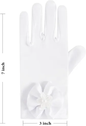 Vista 6 de Guantes blancos para primera comunión, princesa, fiesta de té para niñas de 3 a 12 años
